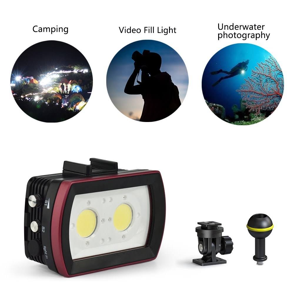 LED Diving Light Underwater Photography Fill-in Lamp 2pcs Aluminum Alloy 40M Waterproof IPX8 White B47524