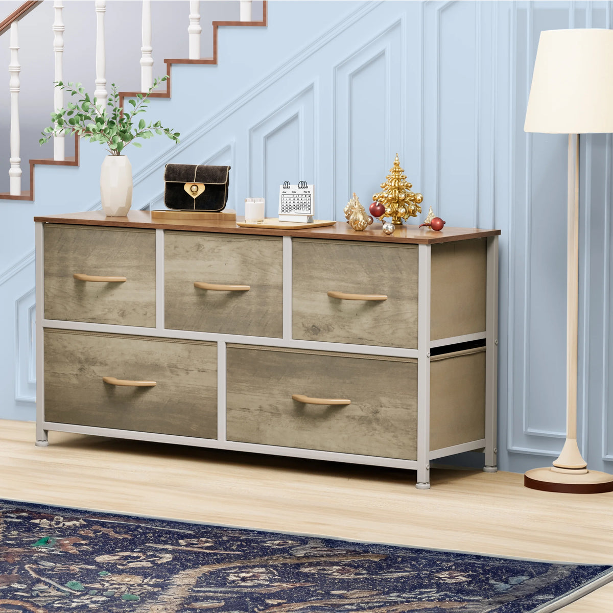 4 Drawer Fabric Storage Dresser with Wooden Top H519