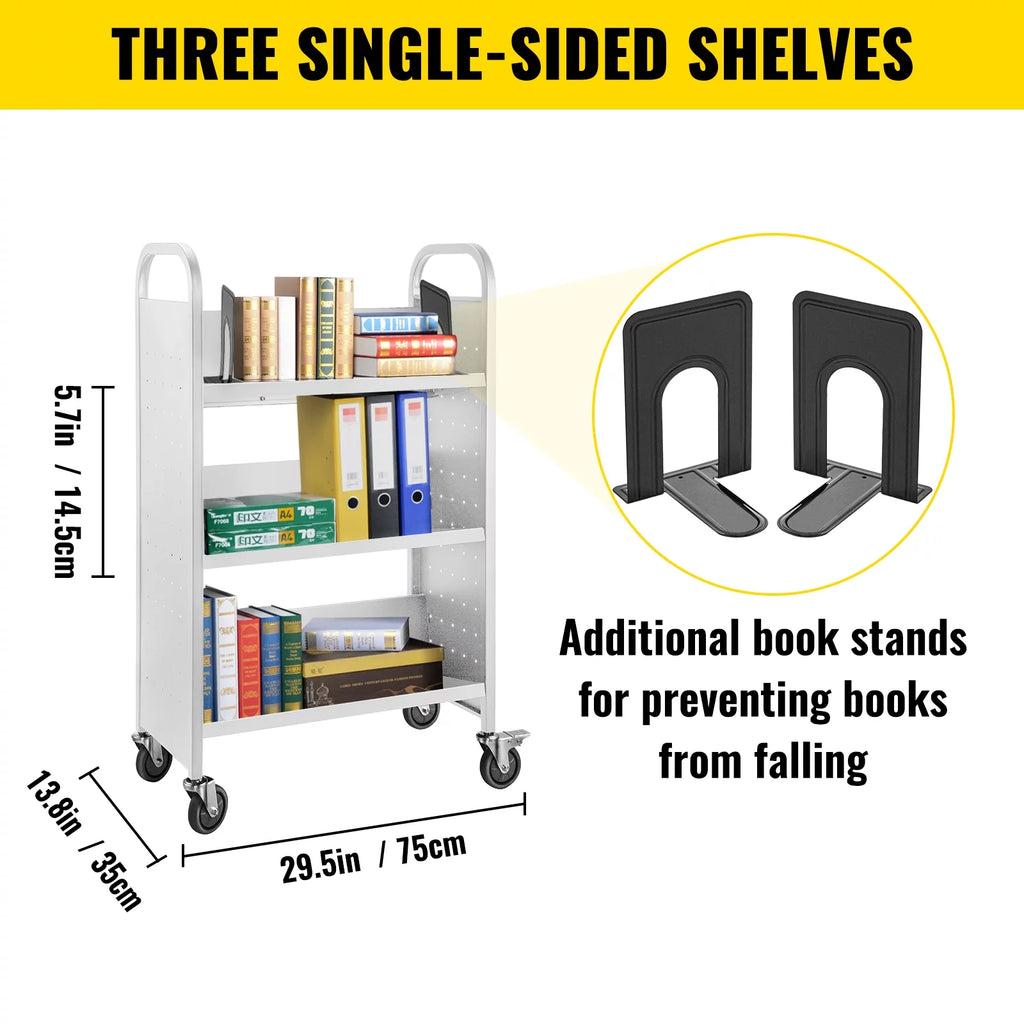 White V-Shaped Shelves Book Cart V16894