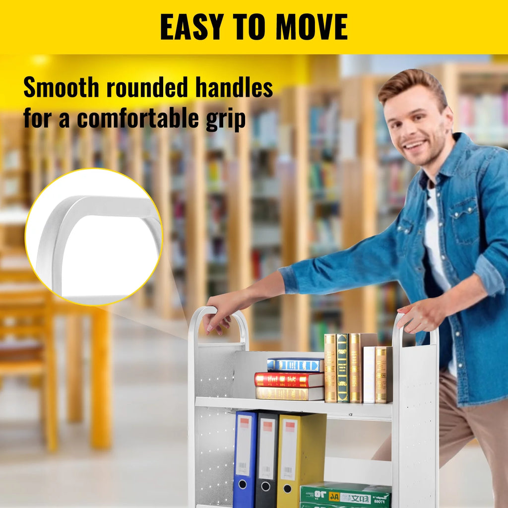 White V-Shaped Shelves Book Cart V16894