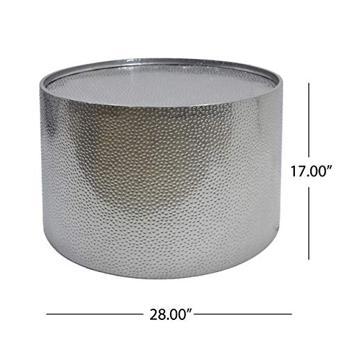 Silver Round Coffee Table with Hammered Iron C98354