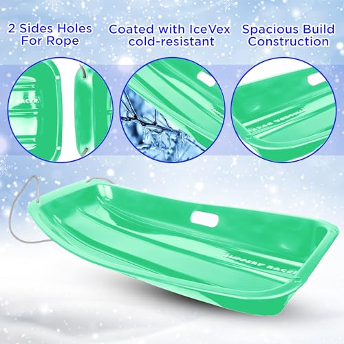 2 Pack Plastic Cold-Resistant Toboggan Snow Sled with Pull Rope and Handles V993