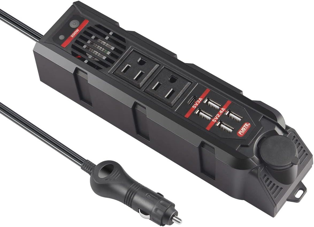 200W Car Power Inverter, 12V to 110V AC Converter with Type C Port, Dual AC Outlets and 4 USB, Pack of 2 S4459