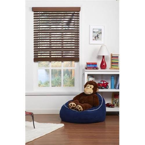 Cordless Faux Wood Blind Dark Oak 59 x 48 in. C492924