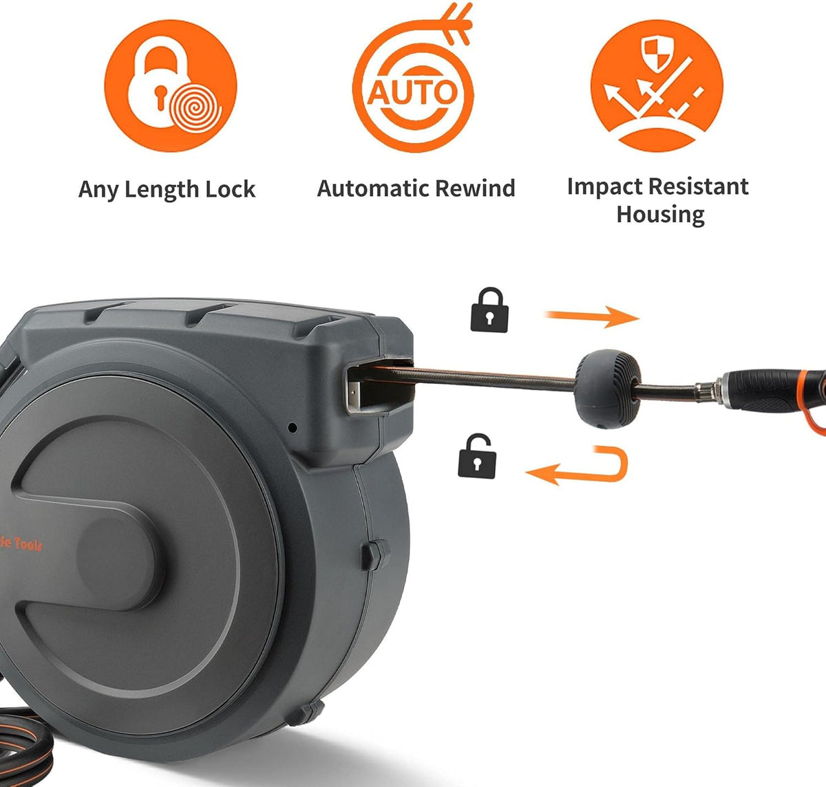 Wall Mounted Retractable Garden Hose Reel with 9 Pattern Hose Nozzle B68624