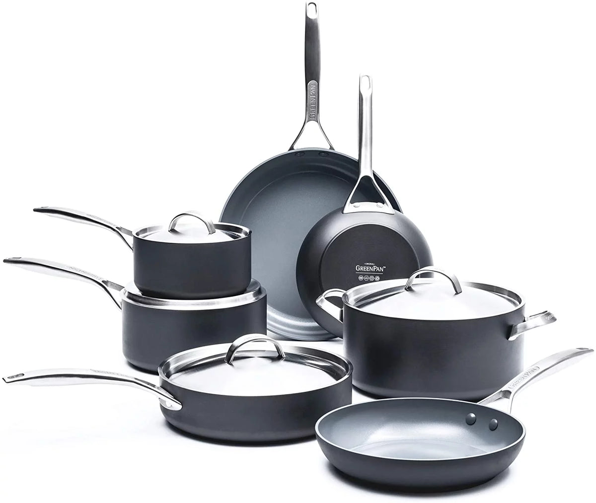 11 Piece Hard Anodized Ceramic Nonstick Cookware Set with Stainless Steel Lids D8448