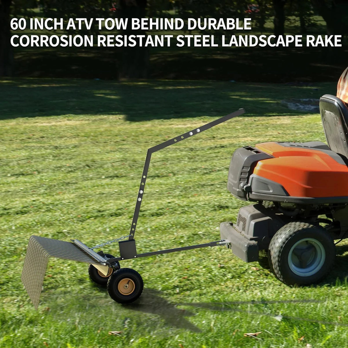 60in Pine Straw Steel Landscape Rake with Wheels P56114