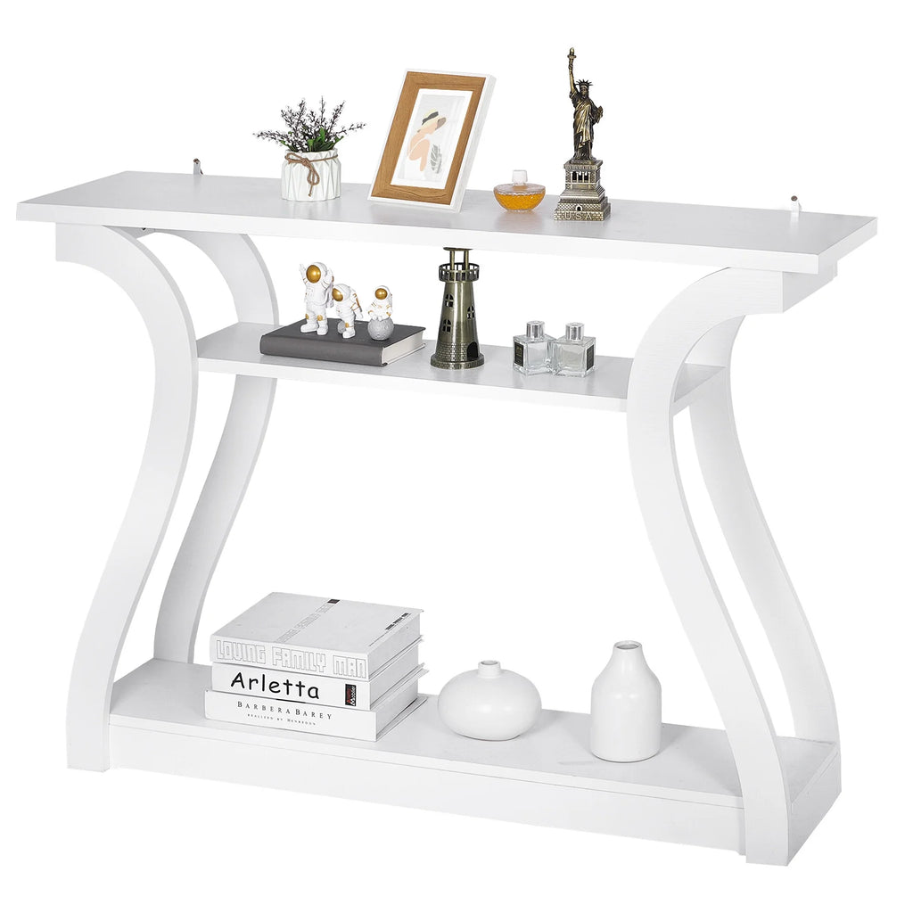 White Curved 3-Tier Console Table E507151