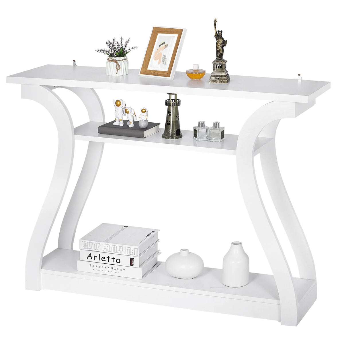 White Curved 3-Tier Console Table E507151