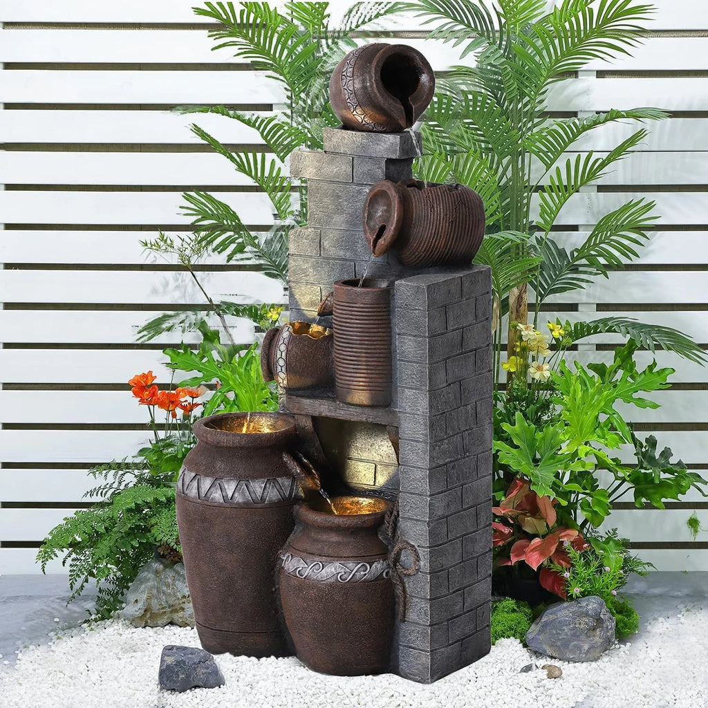 39.3" Outdoor Water Fountain with LED Lights 5 Tiers O14620