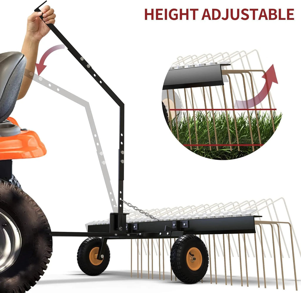 60in Pine Straw Steel Landscape Rake with Wheels P56114