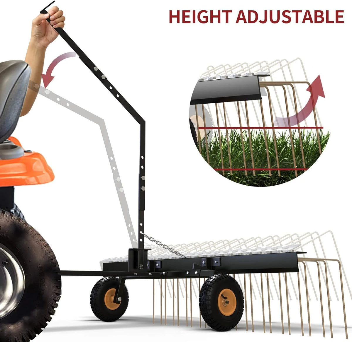 60in Pine Straw Steel Landscape Rake with Wheels P56114
