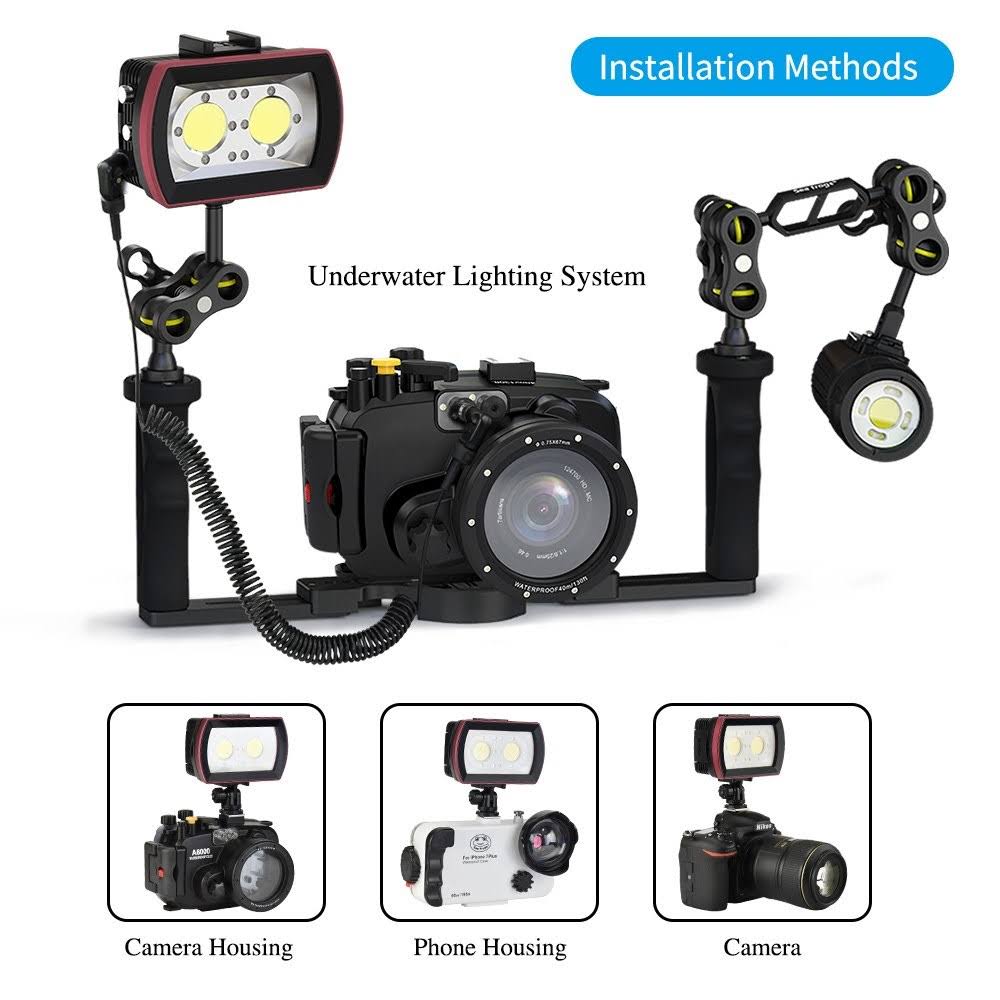 LED Diving Light Underwater Photography Fill-in Lamp 2pcs Aluminum Alloy 40M Waterproof IPX8 White B47524