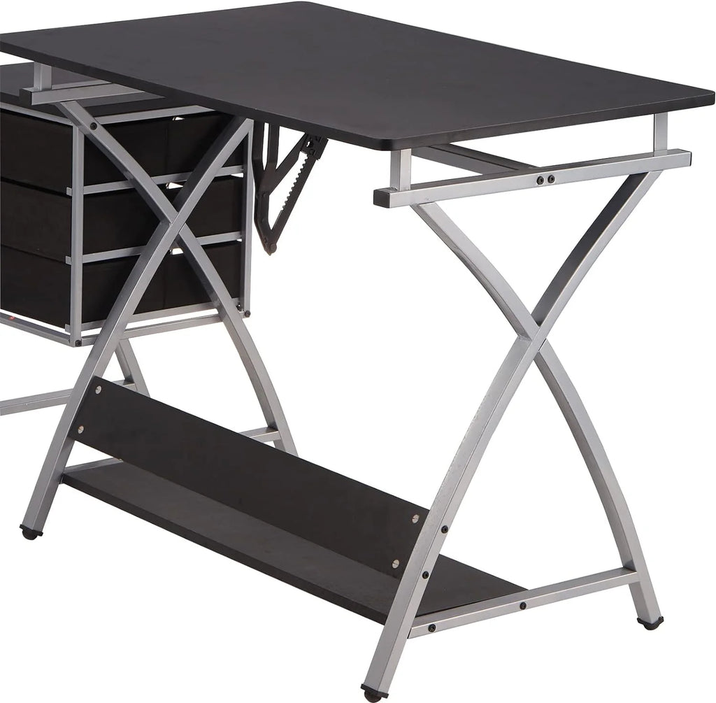Black Adjustable Drafting Table with Stool and Storage Drawers G255937