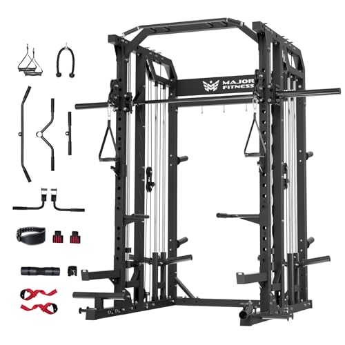 Smith Machine Squat Rack with Weight Bar, LAT Pull-Down & Cable Crossover P943934