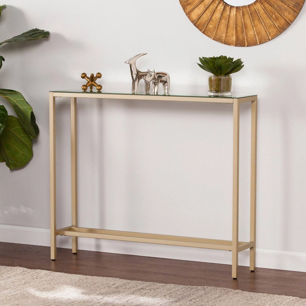 Gold Narrow Mirror Top Console Table V294