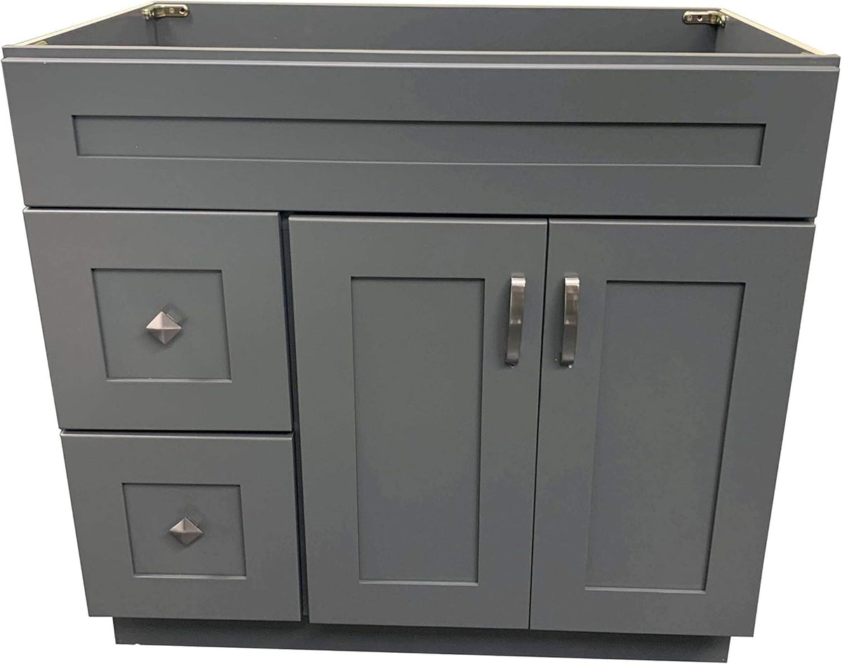 Grey Shaker Single-Sink Bathroom Vanity Base Cabinet 36 Wide x 21 Deep W25216