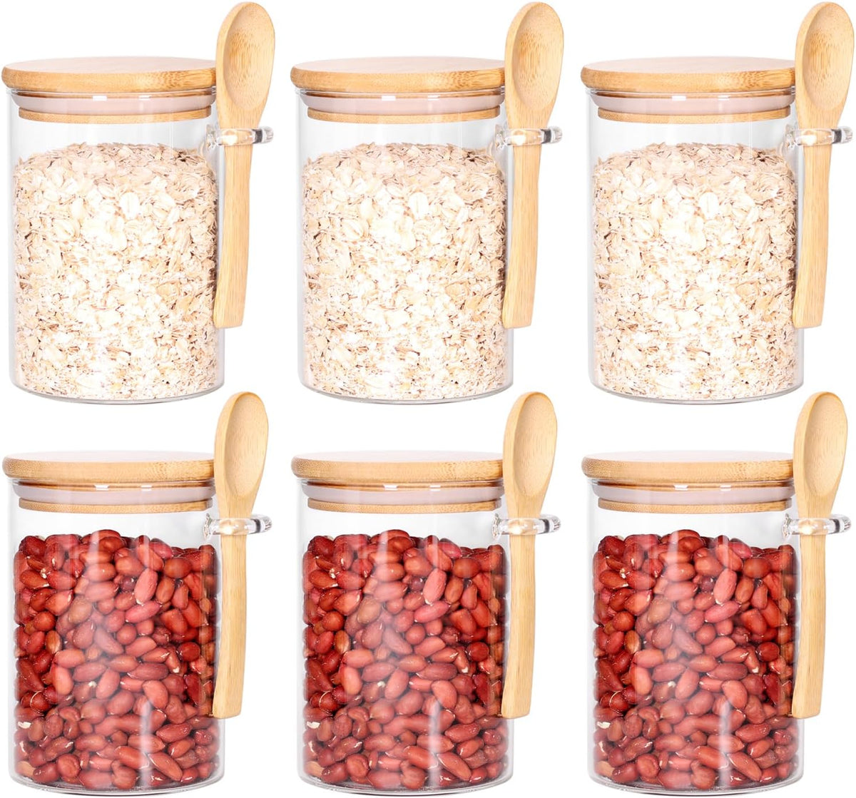 17 OZ Glass Containers with Bamboo Lids and Wooden Spoons (6 Pack) Y48447
