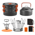 Camping Cookware Mess Kit Pot Pan Kettle Cooking Set Tableware with Stove Spoon Fork Cutter T1170