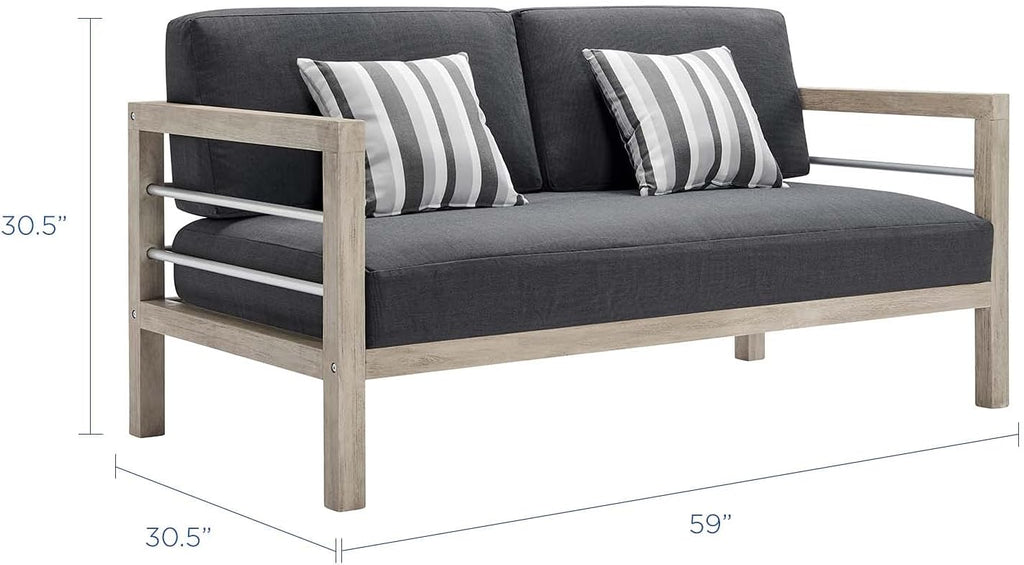 Light Gray Acacia Wood Patio Loveseat M618