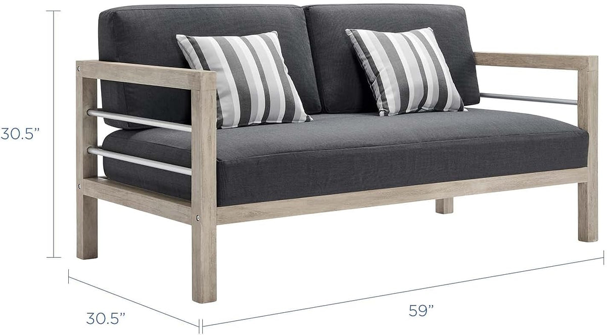 Light Gray Acacia Wood Patio Loveseat M618