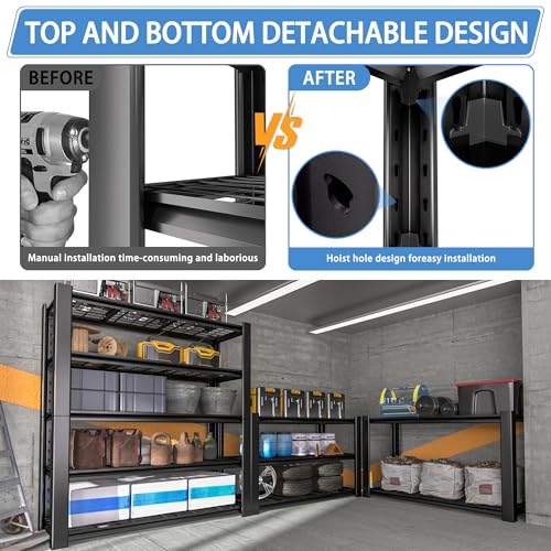 5-Tier Heavy Duty Metal Garage Shelving Unit with Wire Shelves, 3000 LBS Capacity, 76"H x 60"W x 24"D, Adjustable Boltless Steel Shelves R7612