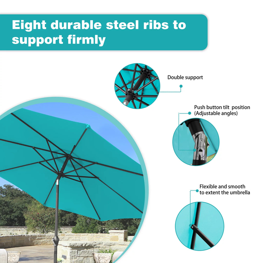 9' Blue Patio Umbrella with Push Button Tilt I999
