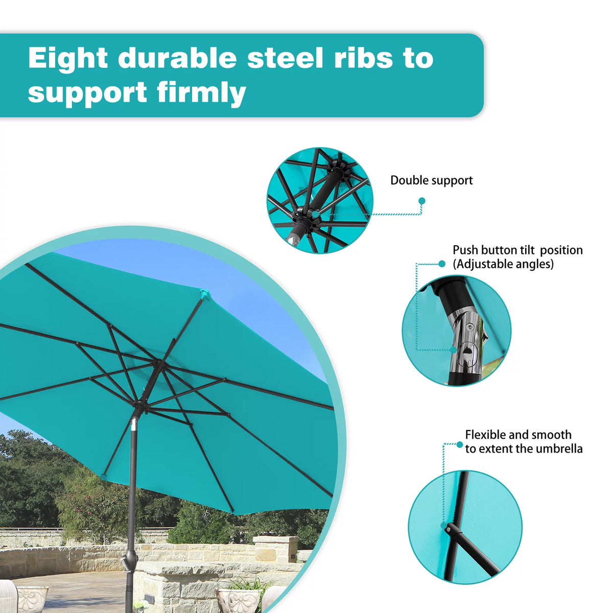 9' Blue Patio Umbrella with Push Button Tilt I999