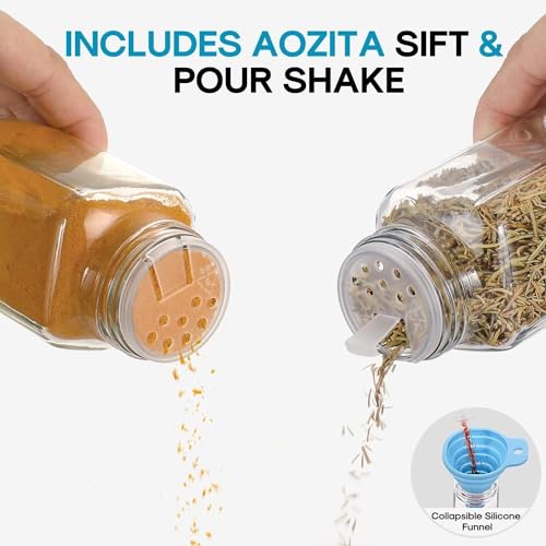 14 Pcs Glass Spice Jars with Shaker Lids and Airtight Metal Caps W252