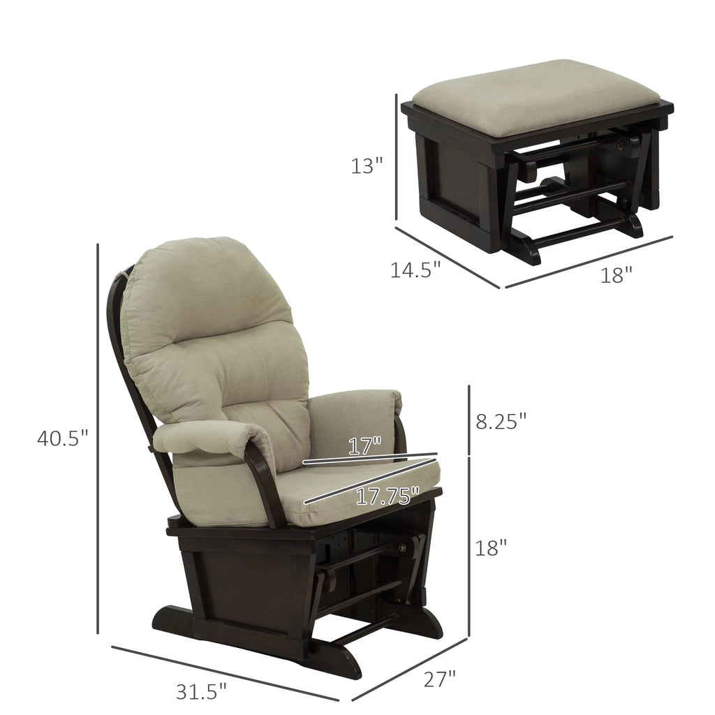 Cream White Nursery Glider Rocking Chair with Ottoman N326