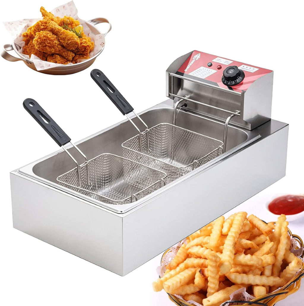 3000W Electric Double Deep Fat Fryer, 12L, 2 Oil Baskets, Adjustable Temperature Z388330