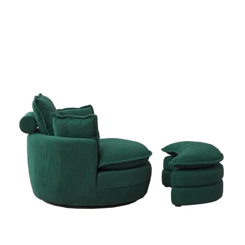 Oversized Corduroy Accent Barrel Chair with Storage Ottoman T15298