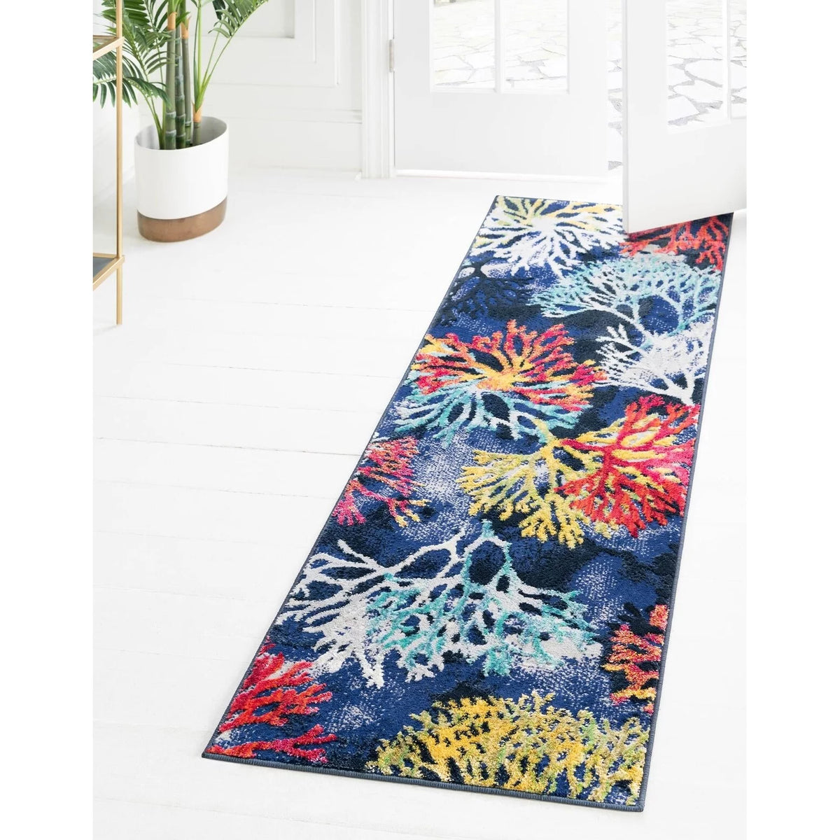 Country & Floral Area Rug 2'x8' Multi-Blue P55229