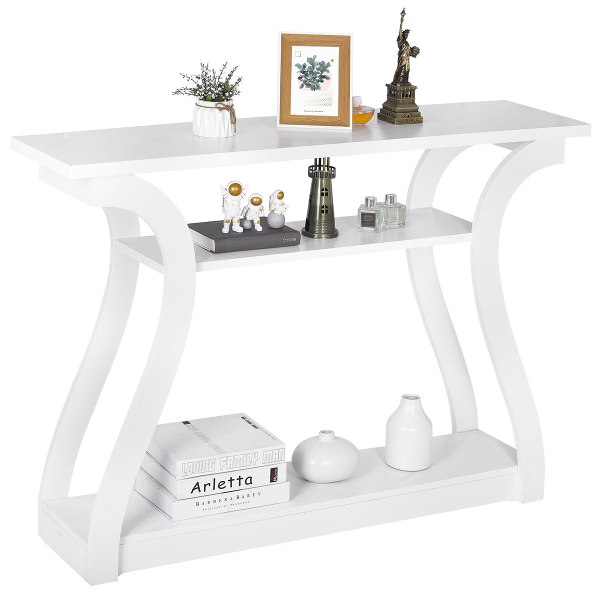White Curved 3-Tier Console Table E507151