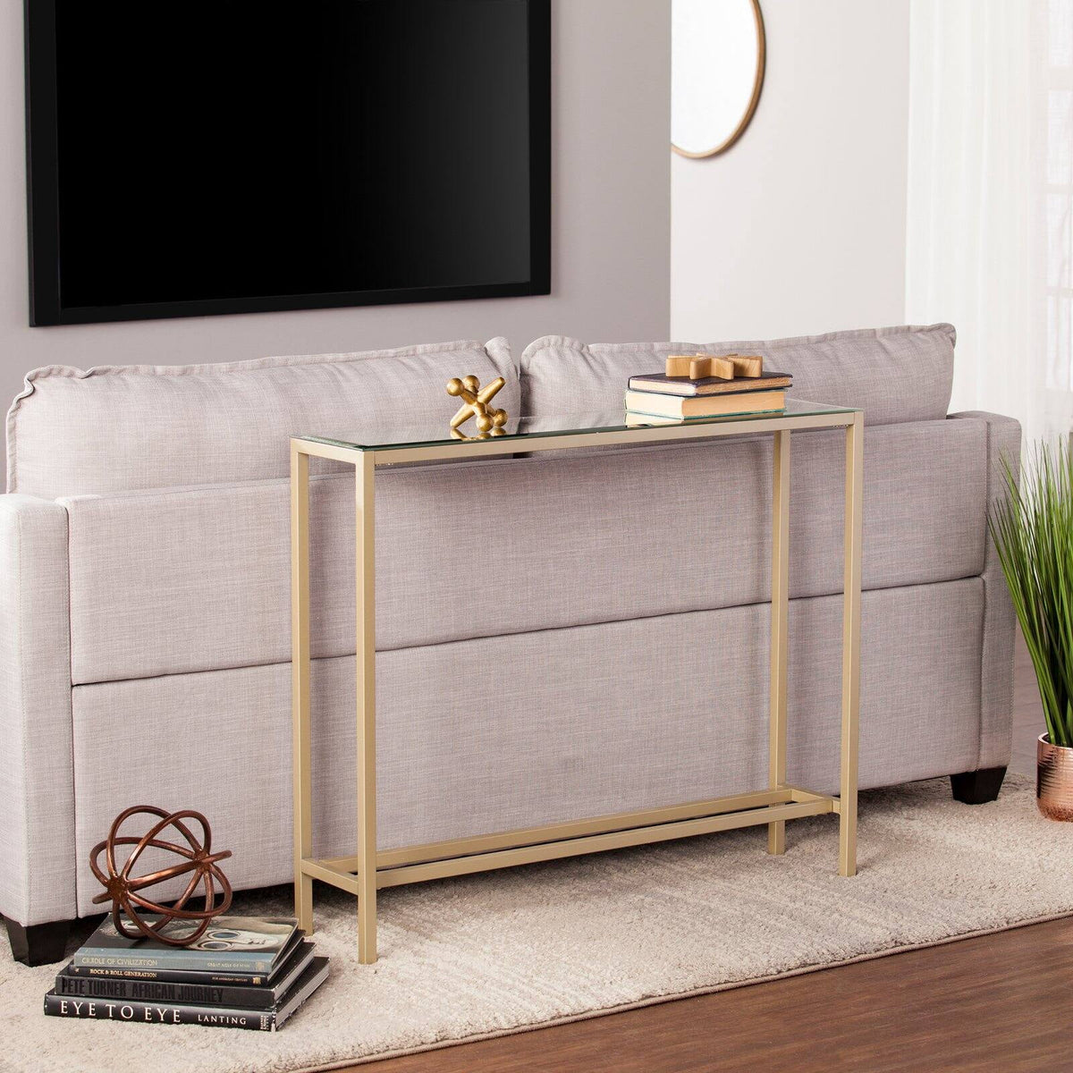 Gold Narrow Mirror Top Console Table V294