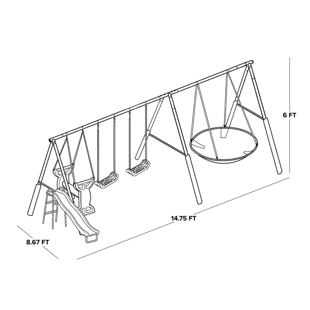 Metal Swing Set with Saucer Swing and Glider Swing V9926