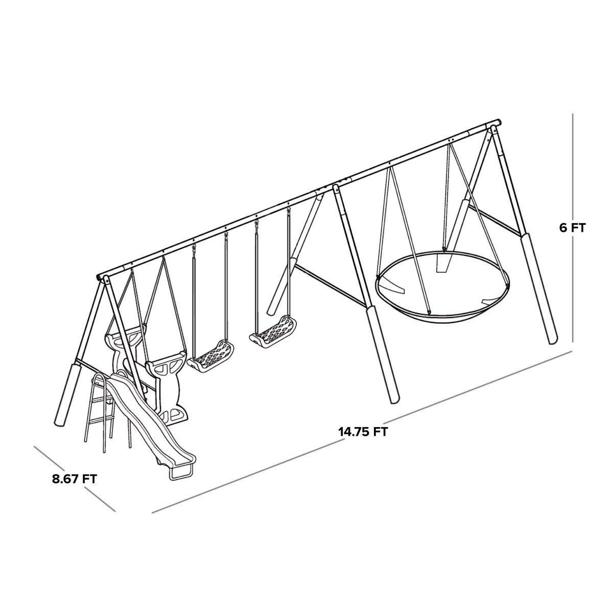 Metal Swing Set with Saucer Swing and Glider Swing V9926