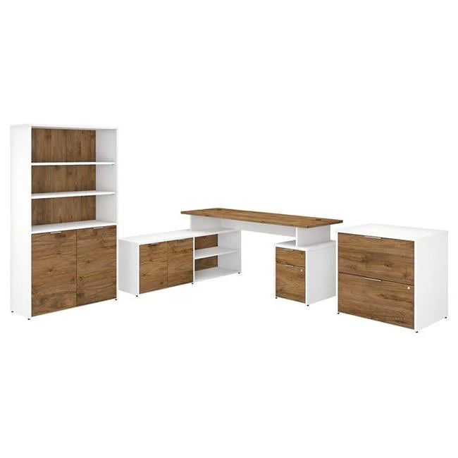 72 x 59 x 30 in. L Shaped Desk Set with File Cabinet & Bookcase V2358