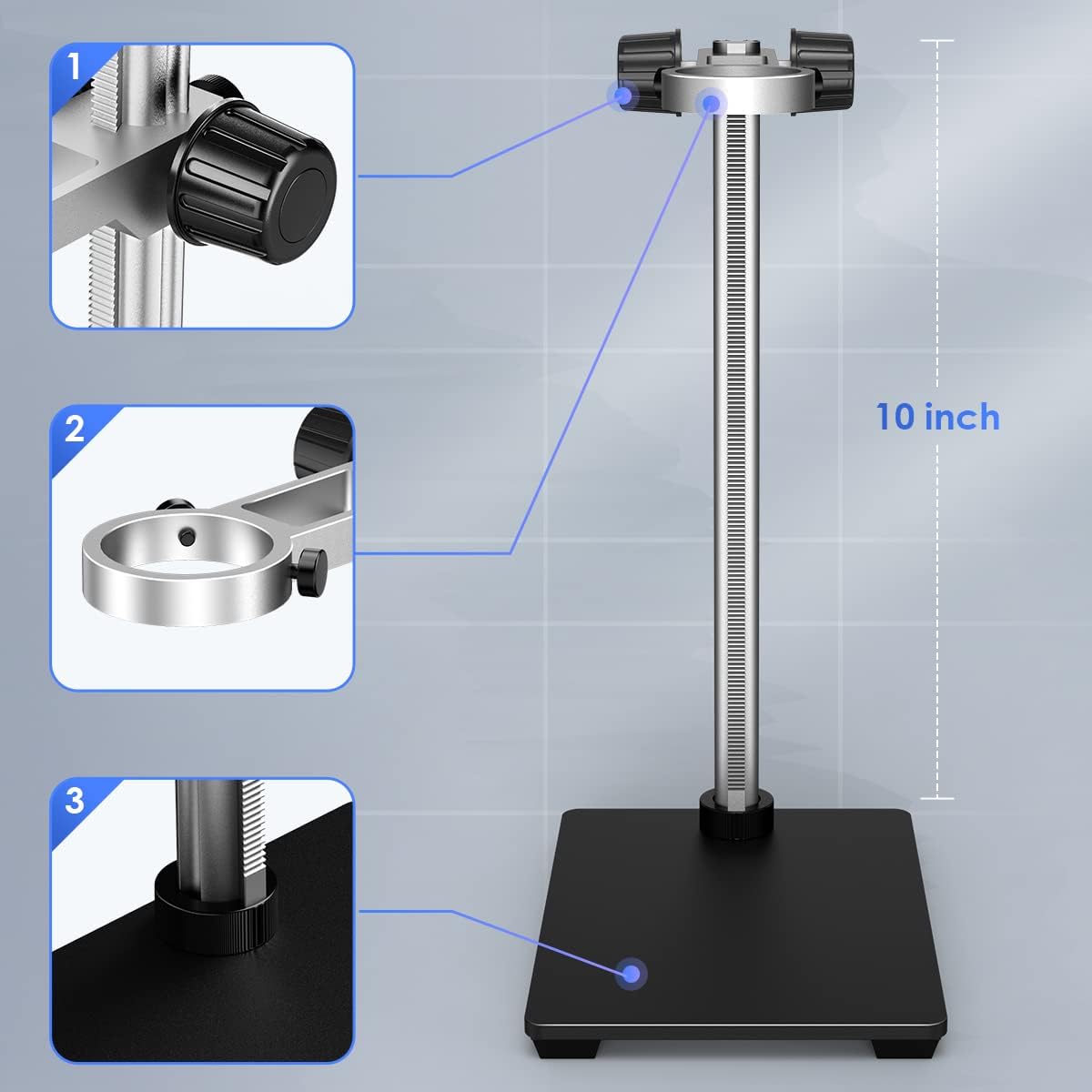 Microscope Base Stand Universal Holder Desktop Support Bracket for Max 1.4 Diameter USB LCD Digital Microscope Magnifier Camera, Aluminum Alloy T358953