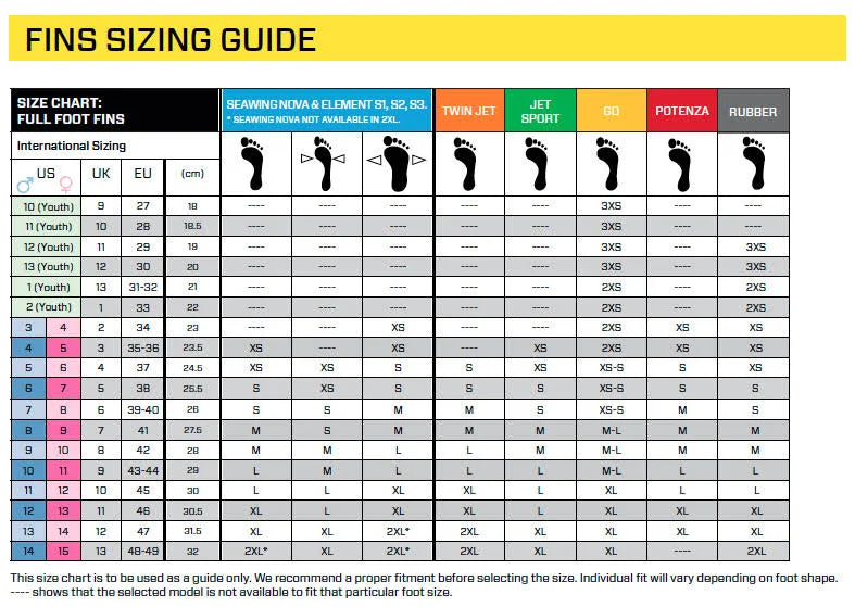Yellow 5-6 Full Foot Fins H2976