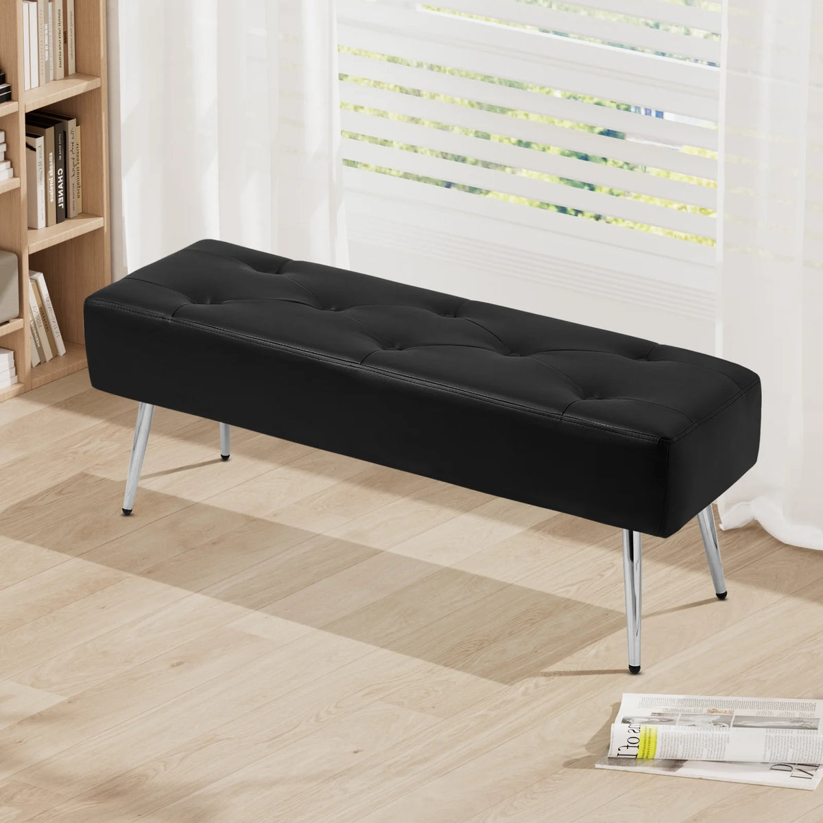 Black Faux PU Leather Tufted Ottoman Bench Z8792