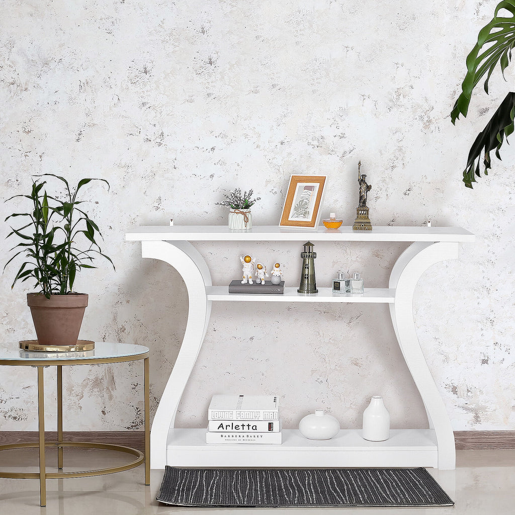 White Curved 3-Tier Console Table E507151
