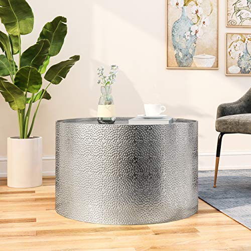 Silver Round Coffee Table with Hammered Iron C98354
