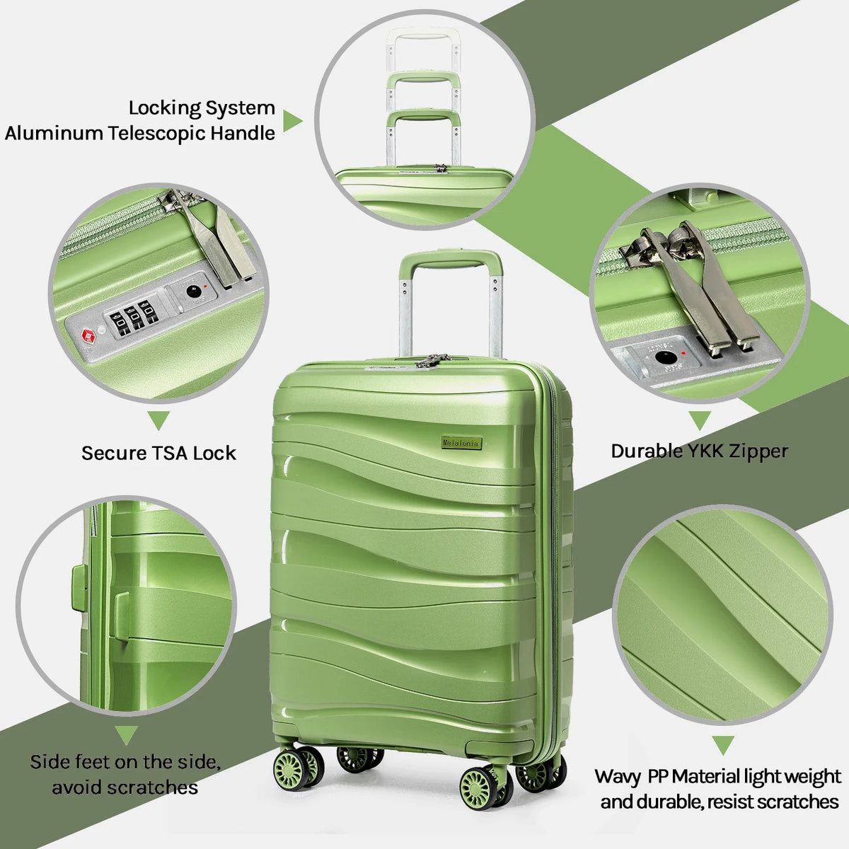 5 Luggage Sets PP Hardside Spinner Luggage Expandable Carry-on Suitcase V939