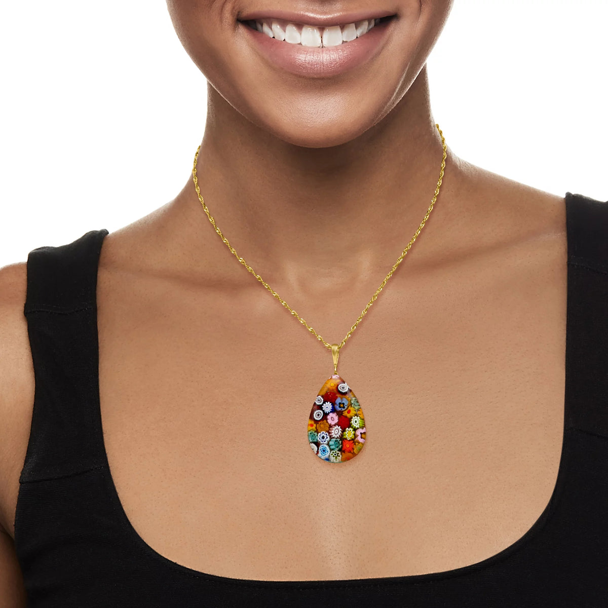 Italian Multicolored Murano Glass Millefiori Pendant Necklace in 18kt Gold Over Sterling U3646