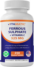 Ferrous Sulphate 325 mg + Vitamin C 100 mg 65 mg Elemental Iron Iron Supplement 250 Coated Tablets N1180