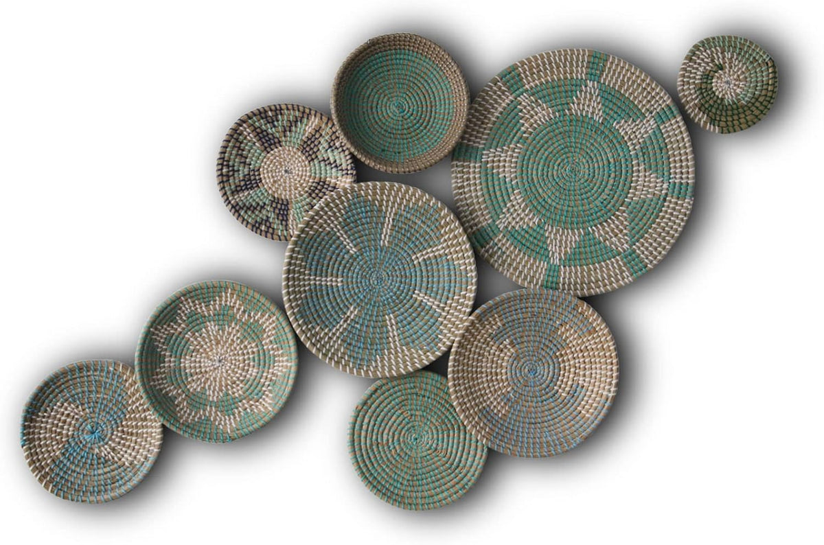 Set of 9 Wicker Basket Wall Decor B229312