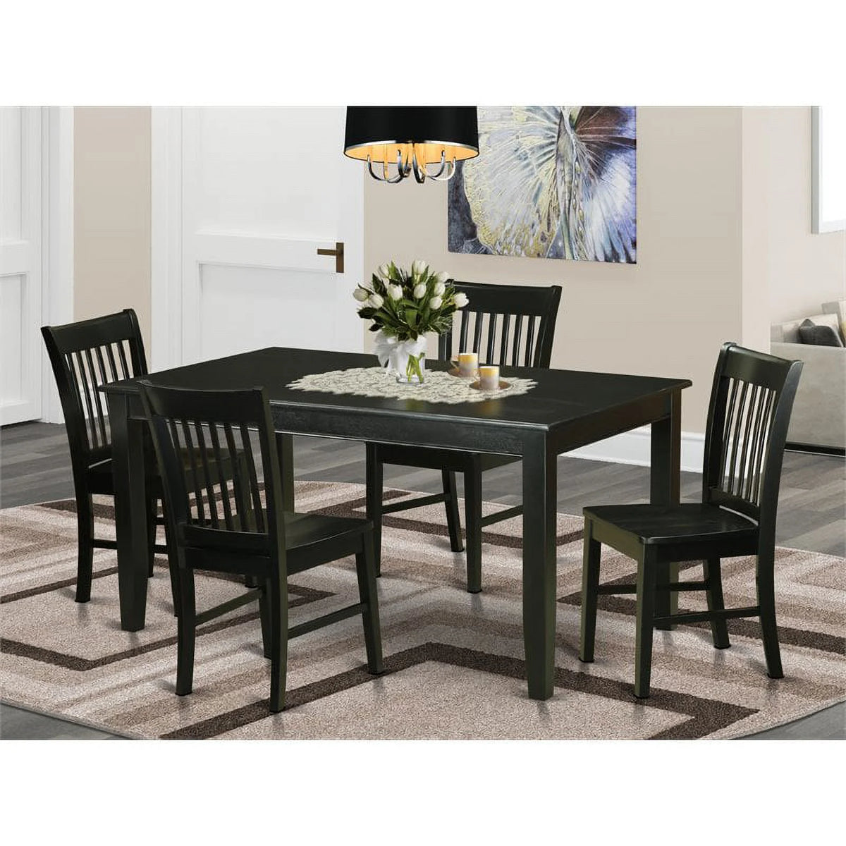 5-piece Wood Dinette Table and Chair Set in Black M476344