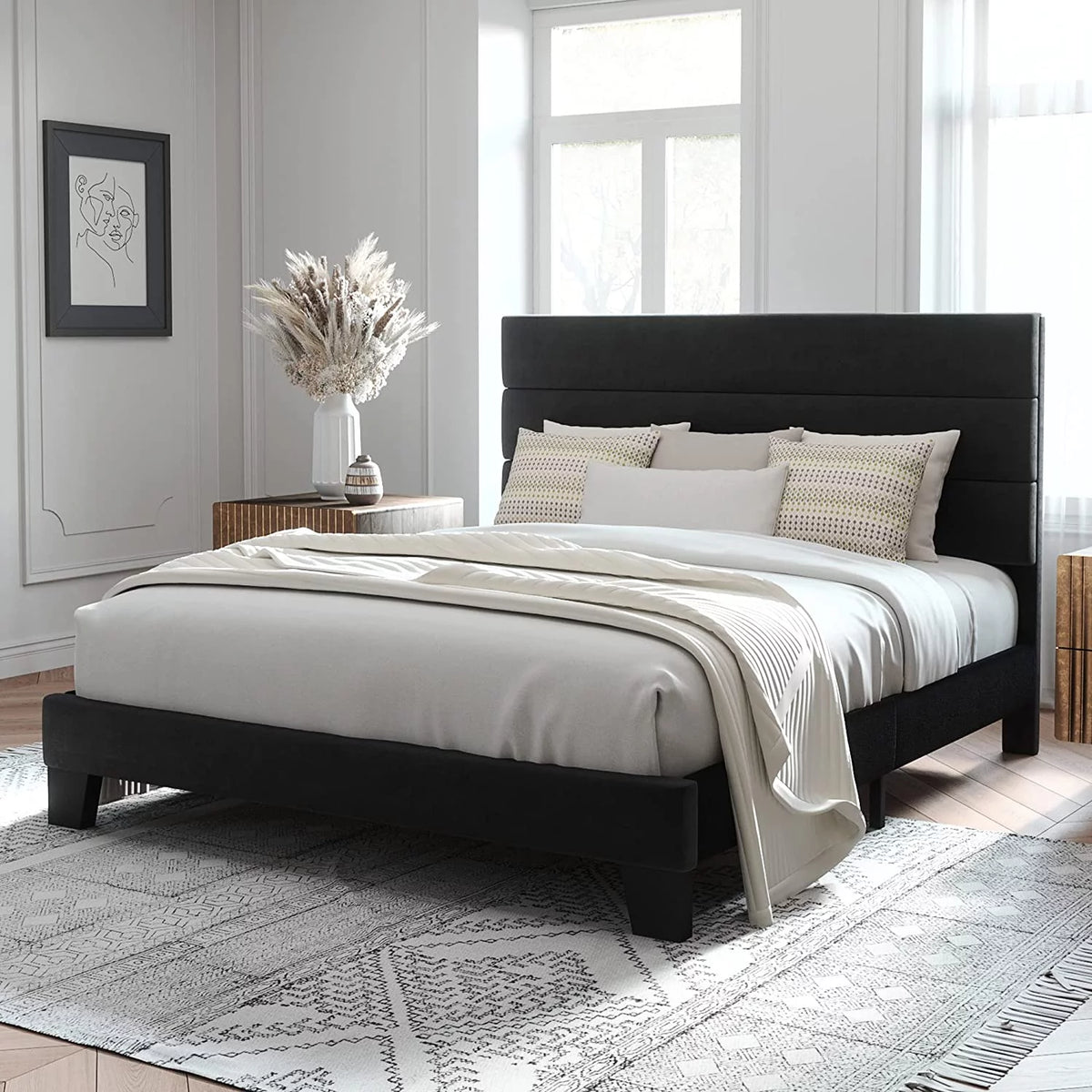 Full Size Velvet Upholstered Platform Bed Frame K364894