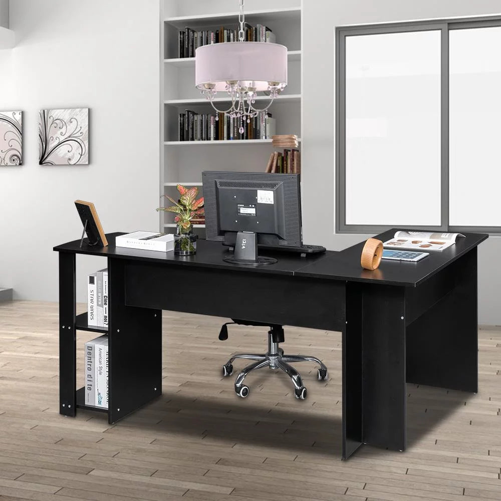 L-Shaped Computer Desk with Bookshelves E907624